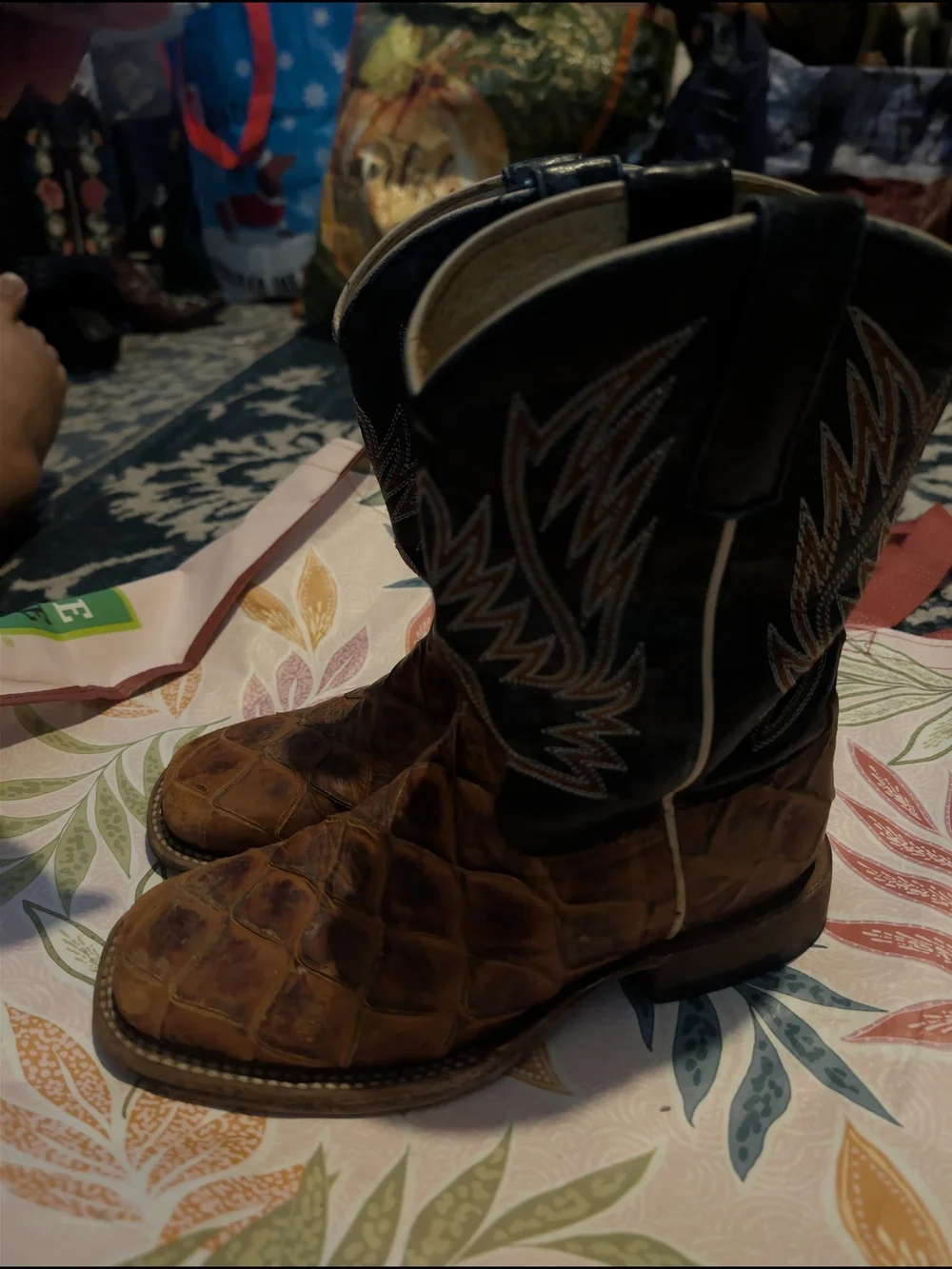 Horse Power boys Brown Exotic Leather Western Boots with Dark Shaft